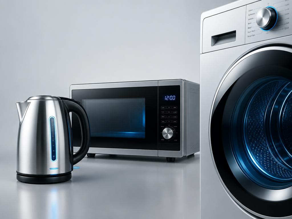 Household electrical appliances including a kettle, microwave and washing machine